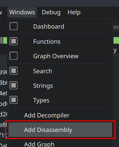 Add Disassembly option in Windows menu