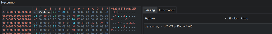 Hexdump parsing the first four bytes as Python bytearray